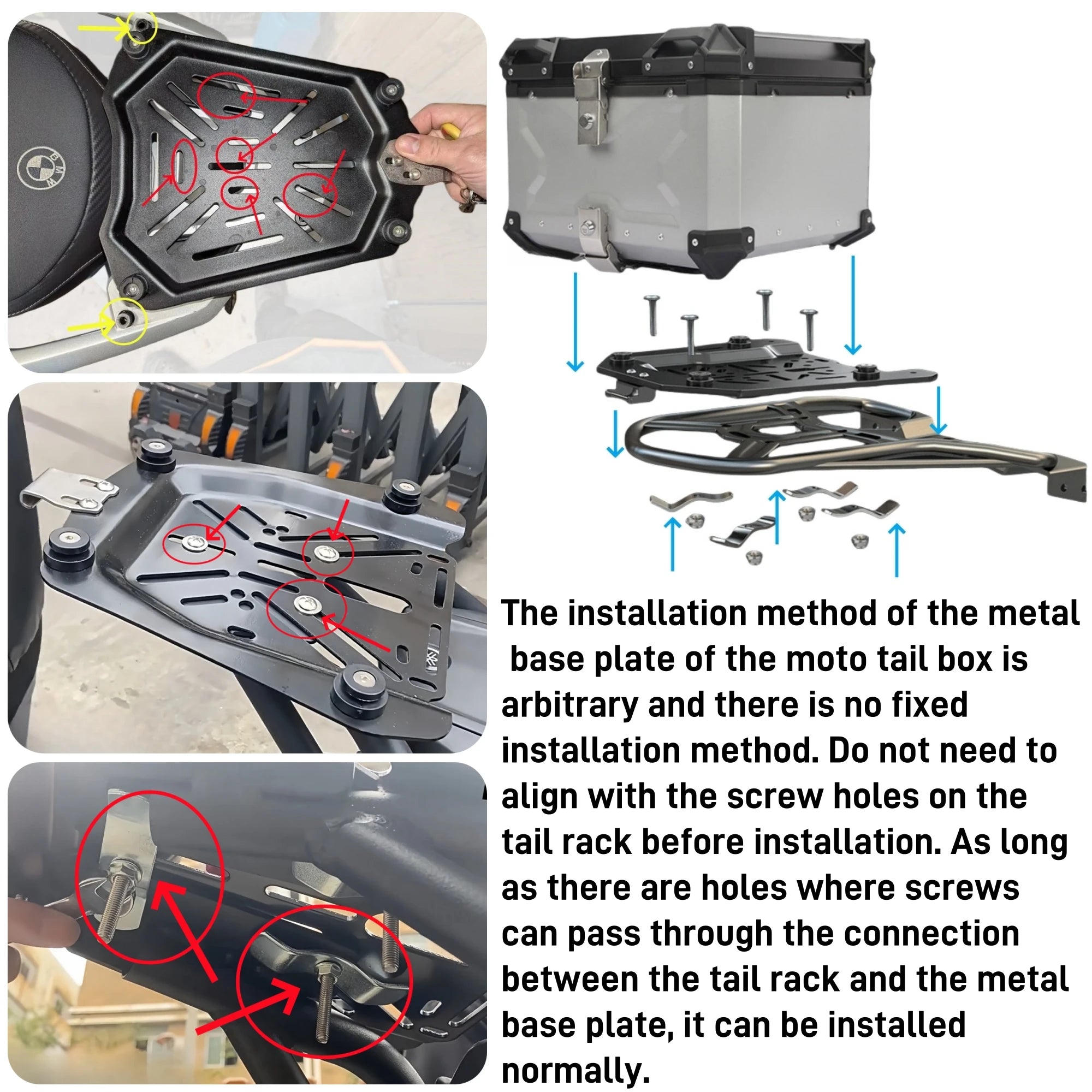 Bauletto posteriore per moto in alluminio da 65 litri - Baule posteriore impermeabile con attacco a sgancio rapido