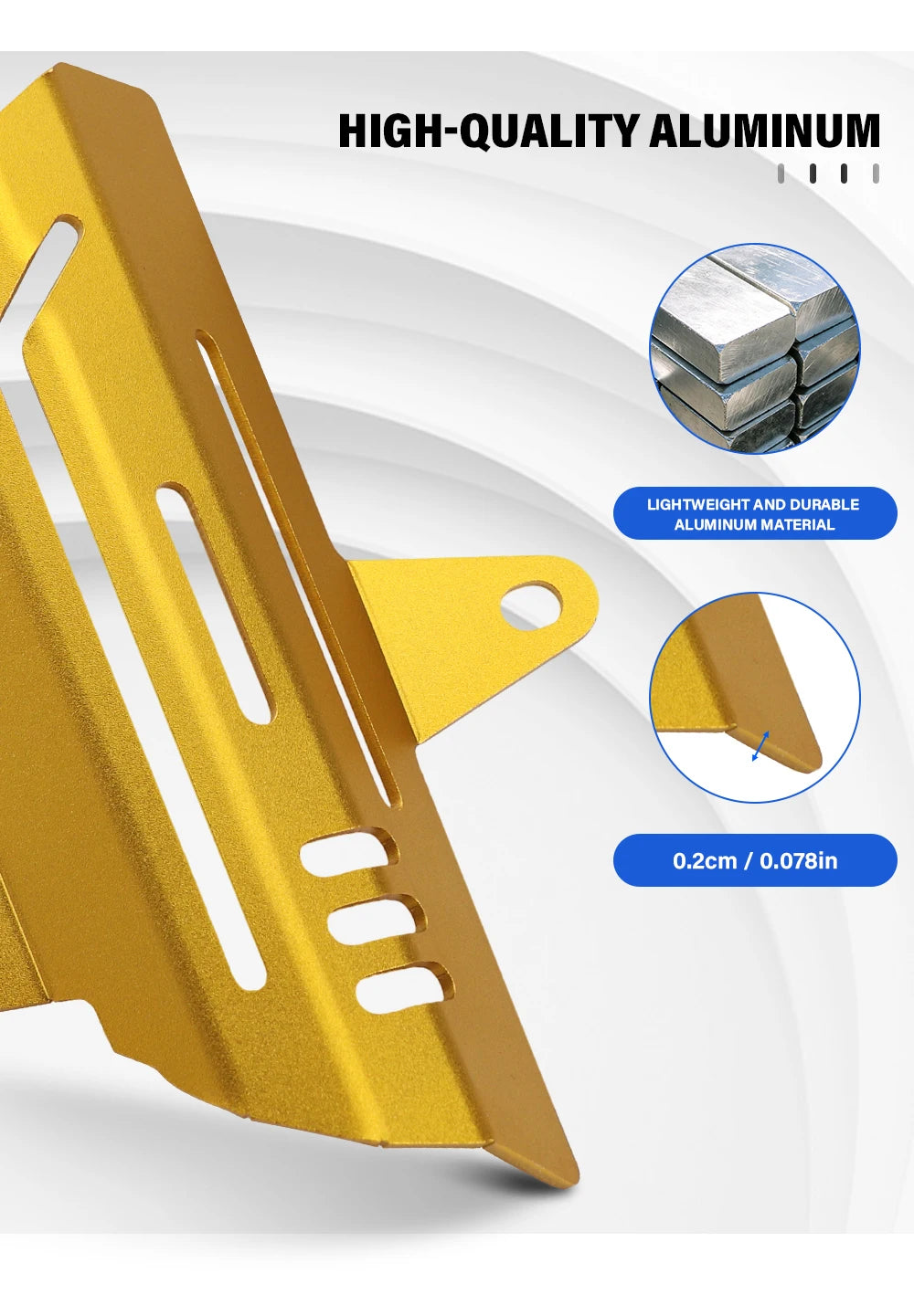 Gold aluminum fork shock protector detail