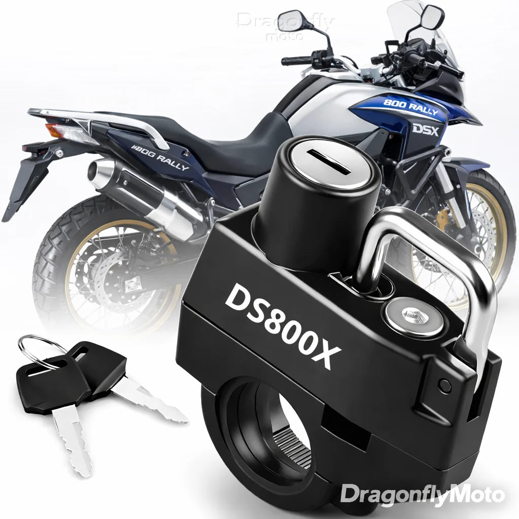 DS800X helmet lock mounted on VOGE DSX 800 handlebar