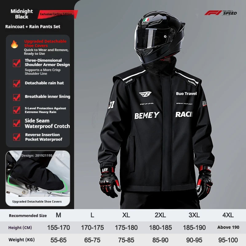 Tuta antipioggia moto Storm Pro, giacca e pantaloni – variante colore Dark Night Black (nero)