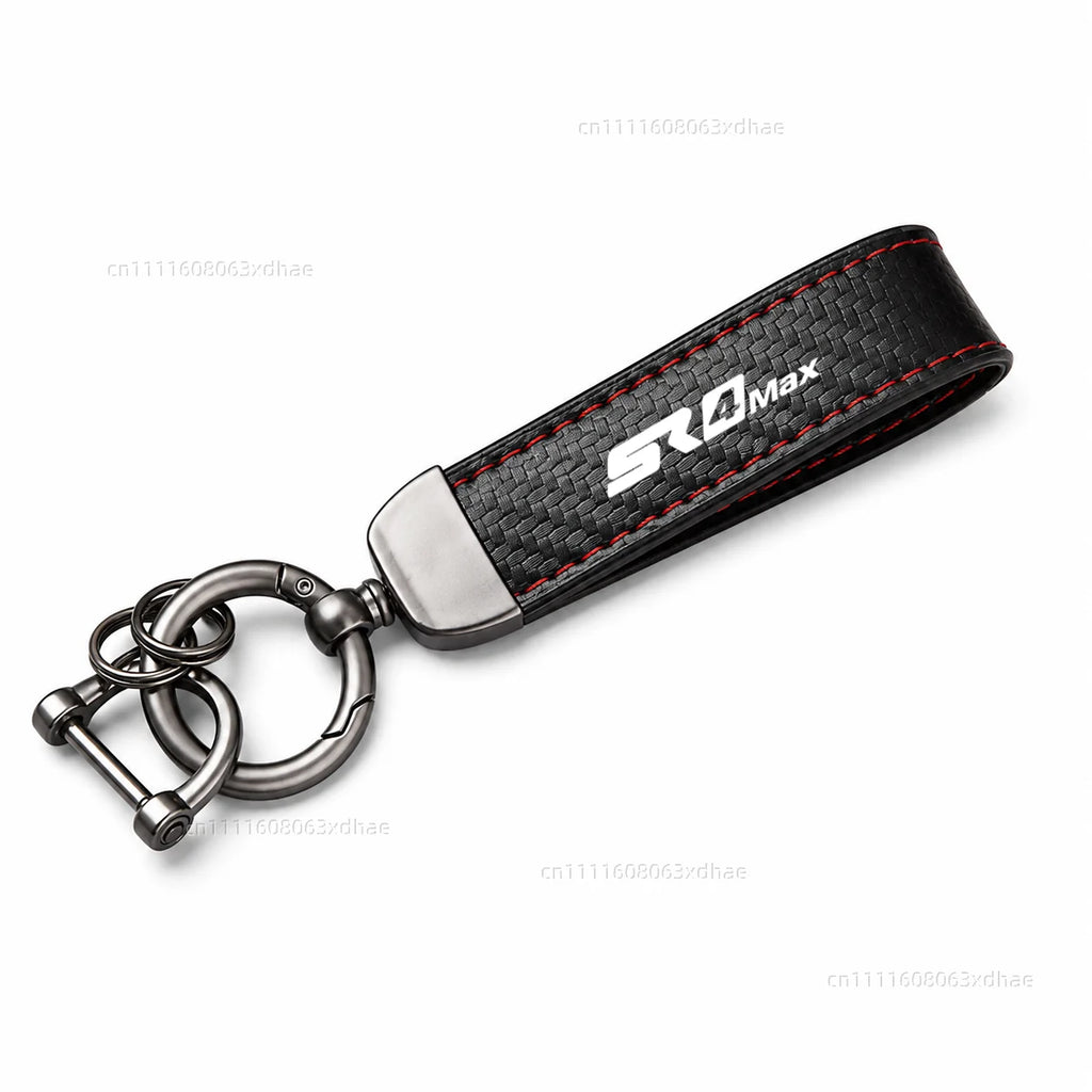 SR4 MAX carbon leather keychain with red stitching