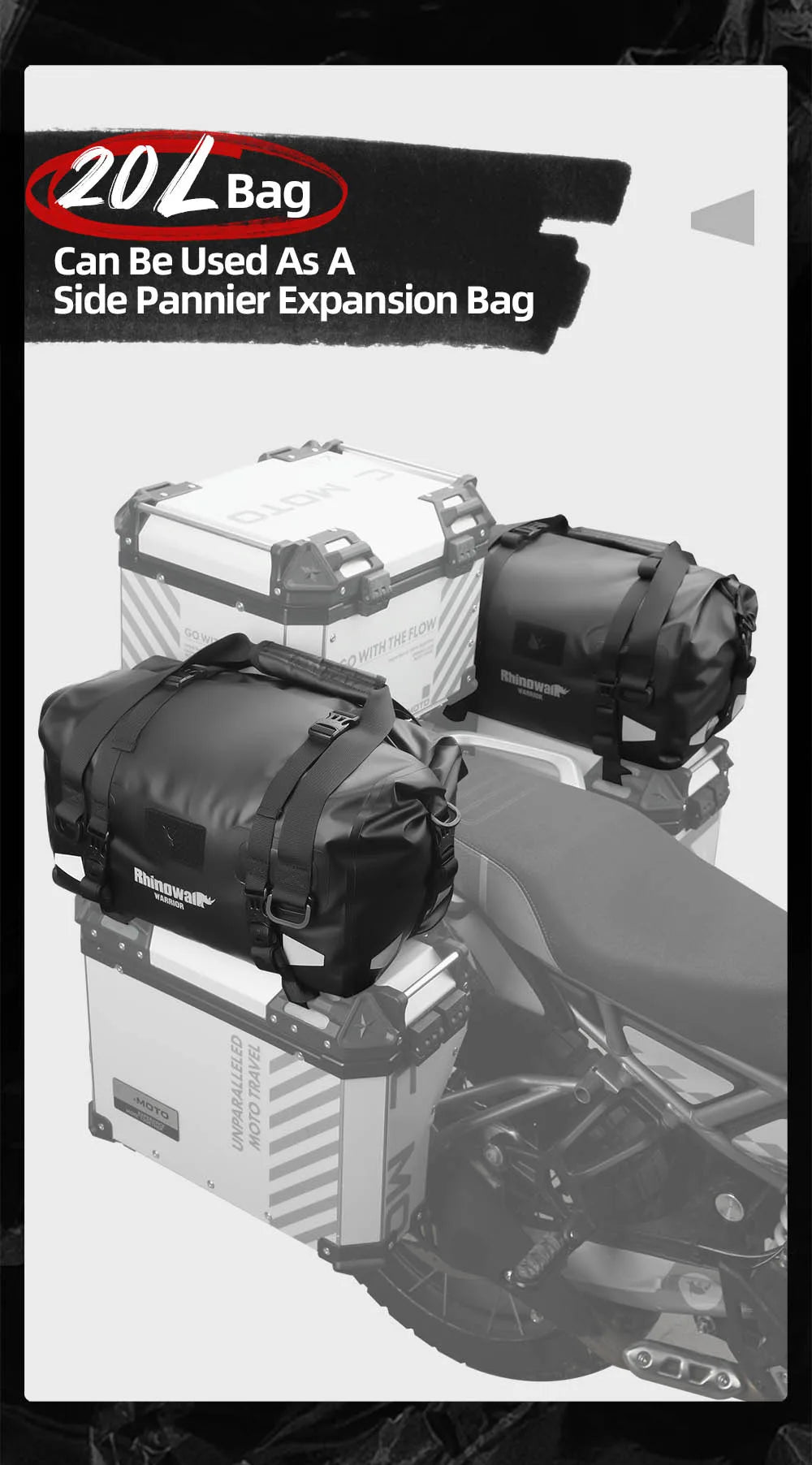 Rhinowalk Waterproof Motorcycle Tail Dry Bag - Modular 20L to 65L Rear Luggage