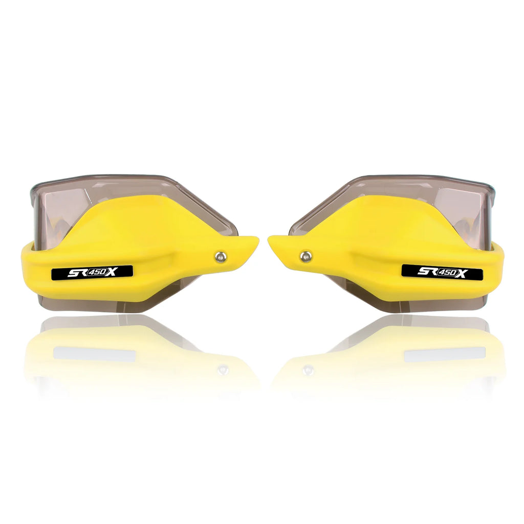 Yellow SR450X handguards with brown tinted shields