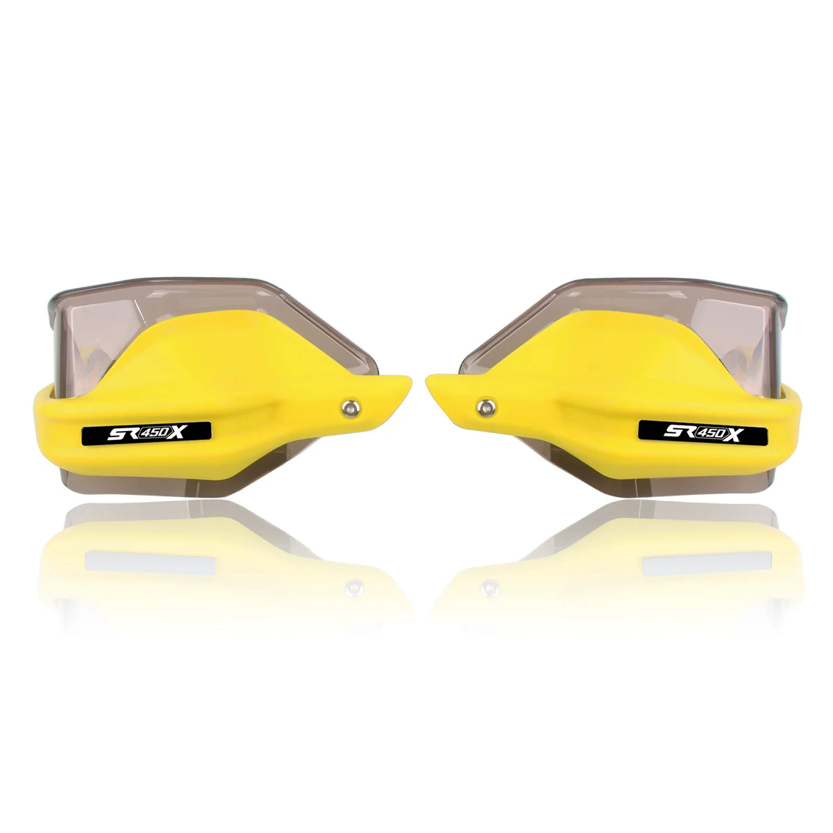 Yellow SR450X handguards with brown tinted shields