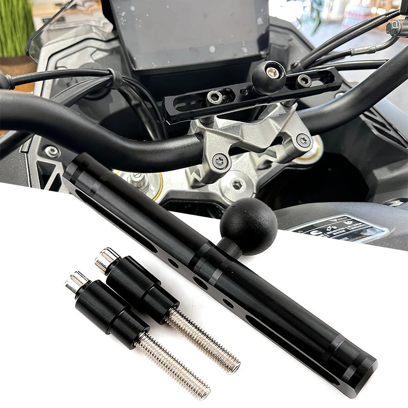 Handlebar extension bar with ball mount on VOGE DSX cockpit