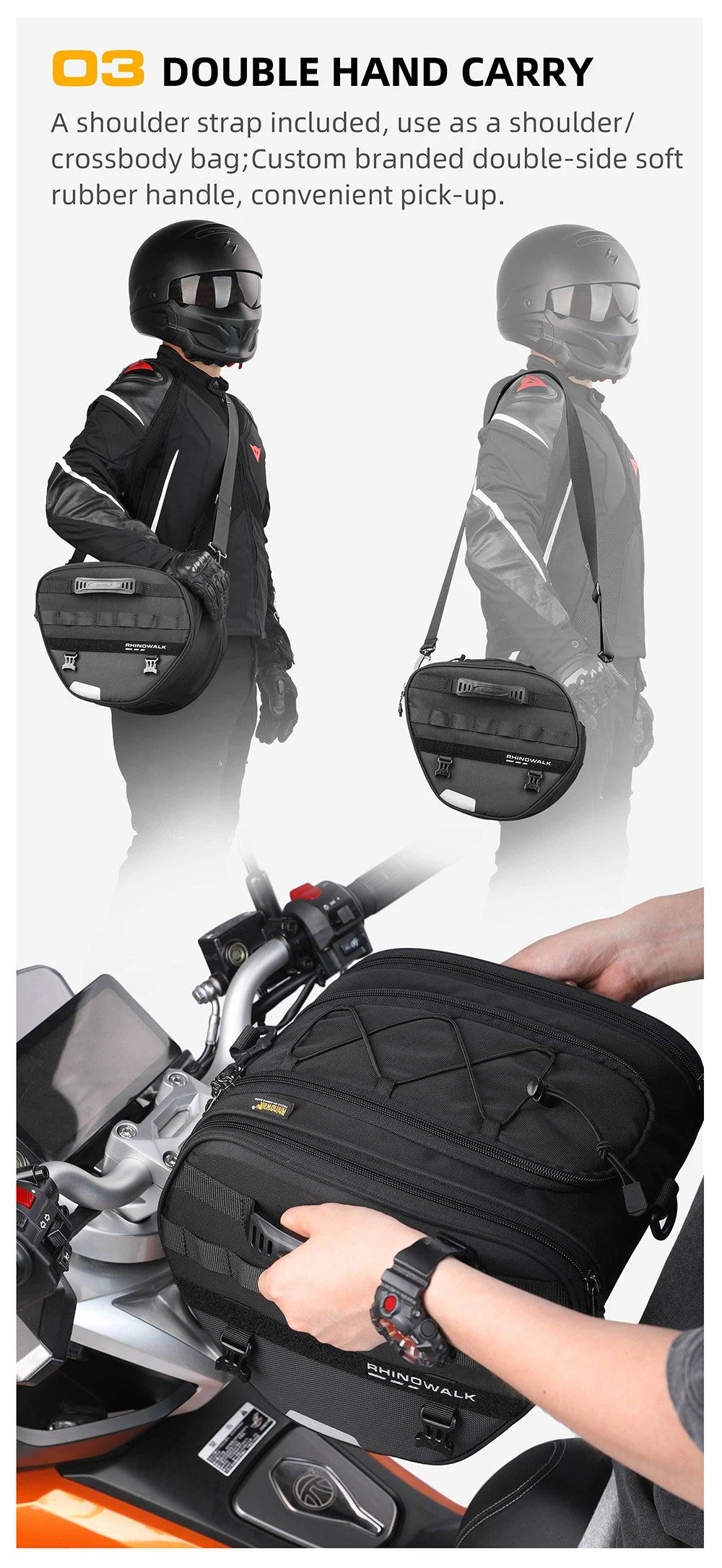 Rhinowalk 15L Motorcycle Tunnel Bag – Waterproof Scooter & Tail Seat Bag with Rain Cover