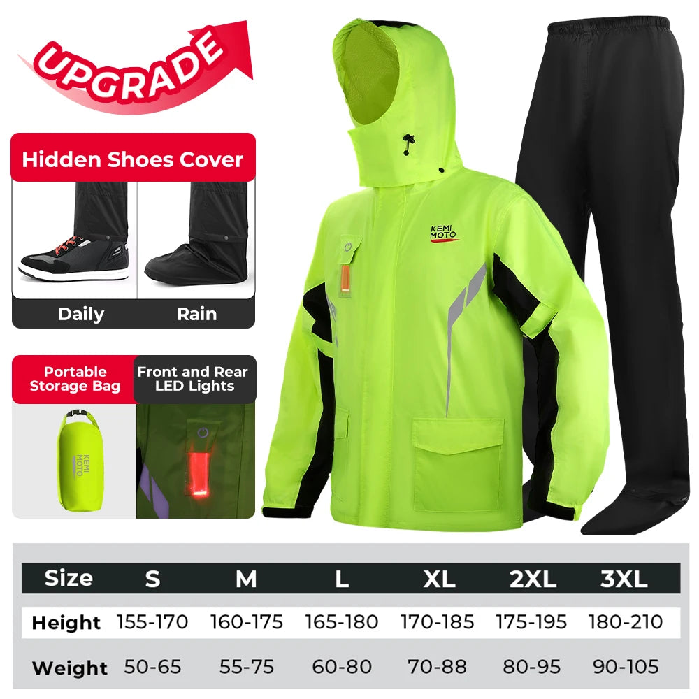 LED Reflective Waterproof Motorcycle Rain Suit Jacket & Pants