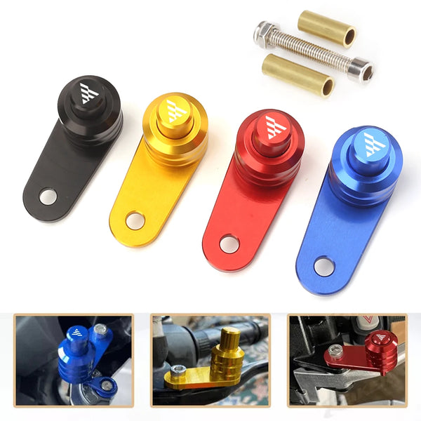 CNC parking brake lock button in black, gold, red and blue, with fitted views