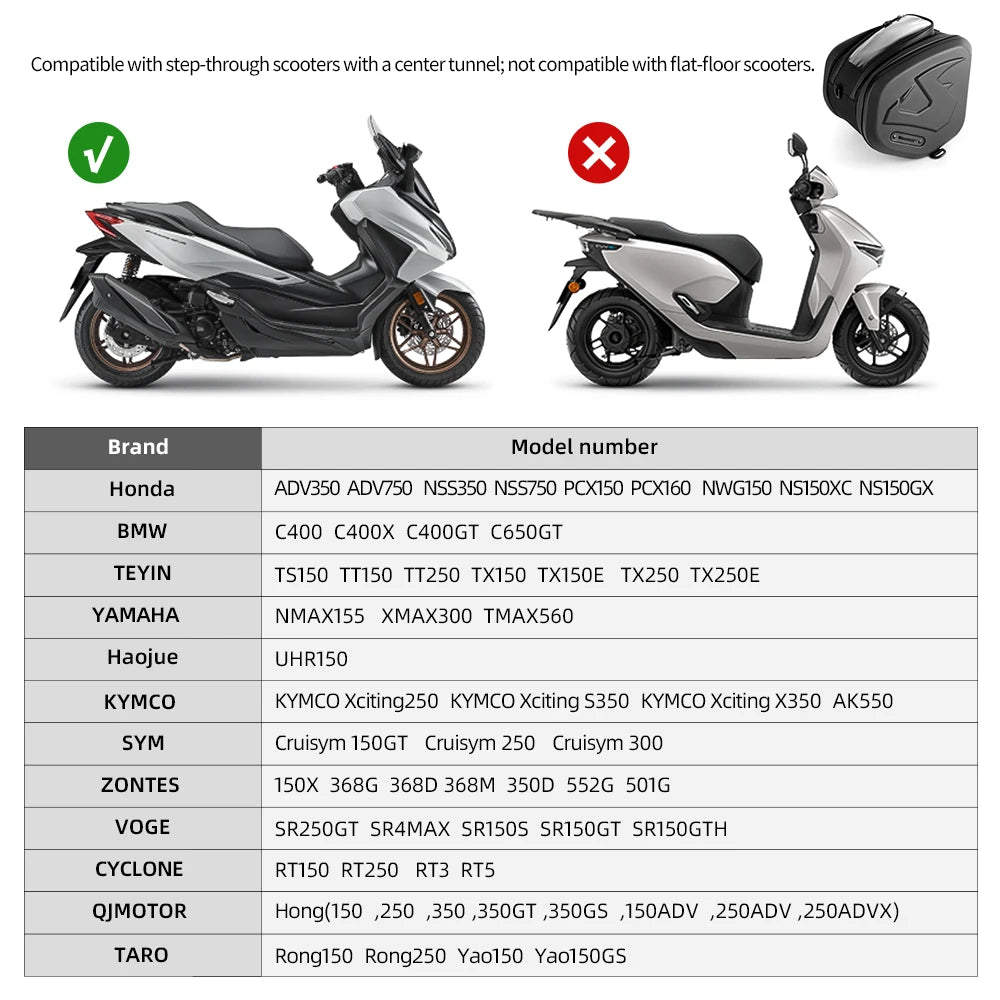 Borsa Tunnel Rigida per Scooter Voge Sfida SR250GT / SR4 MAX 16L con Copertura Antipioggia