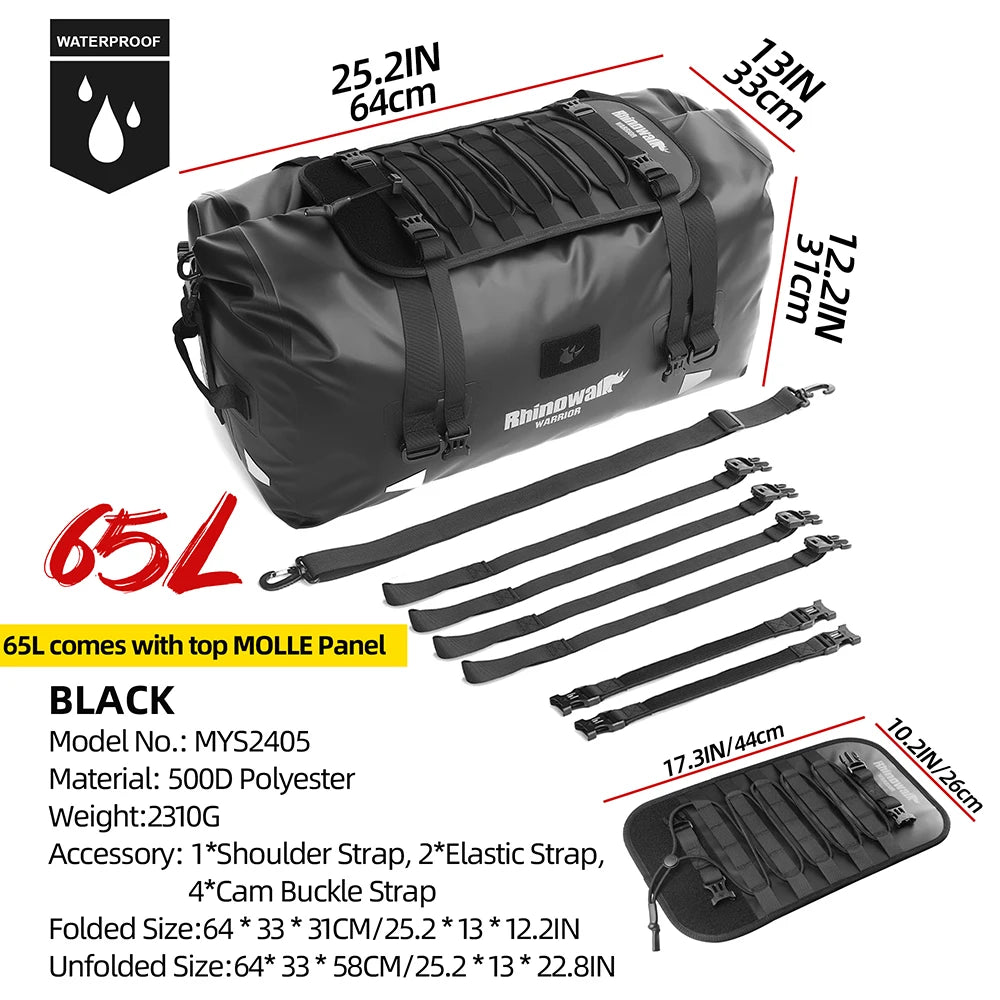 Rhinowalk Waterproof Motorcycle Tail Dry Bag - Modular 20L to 65L Rear Luggage