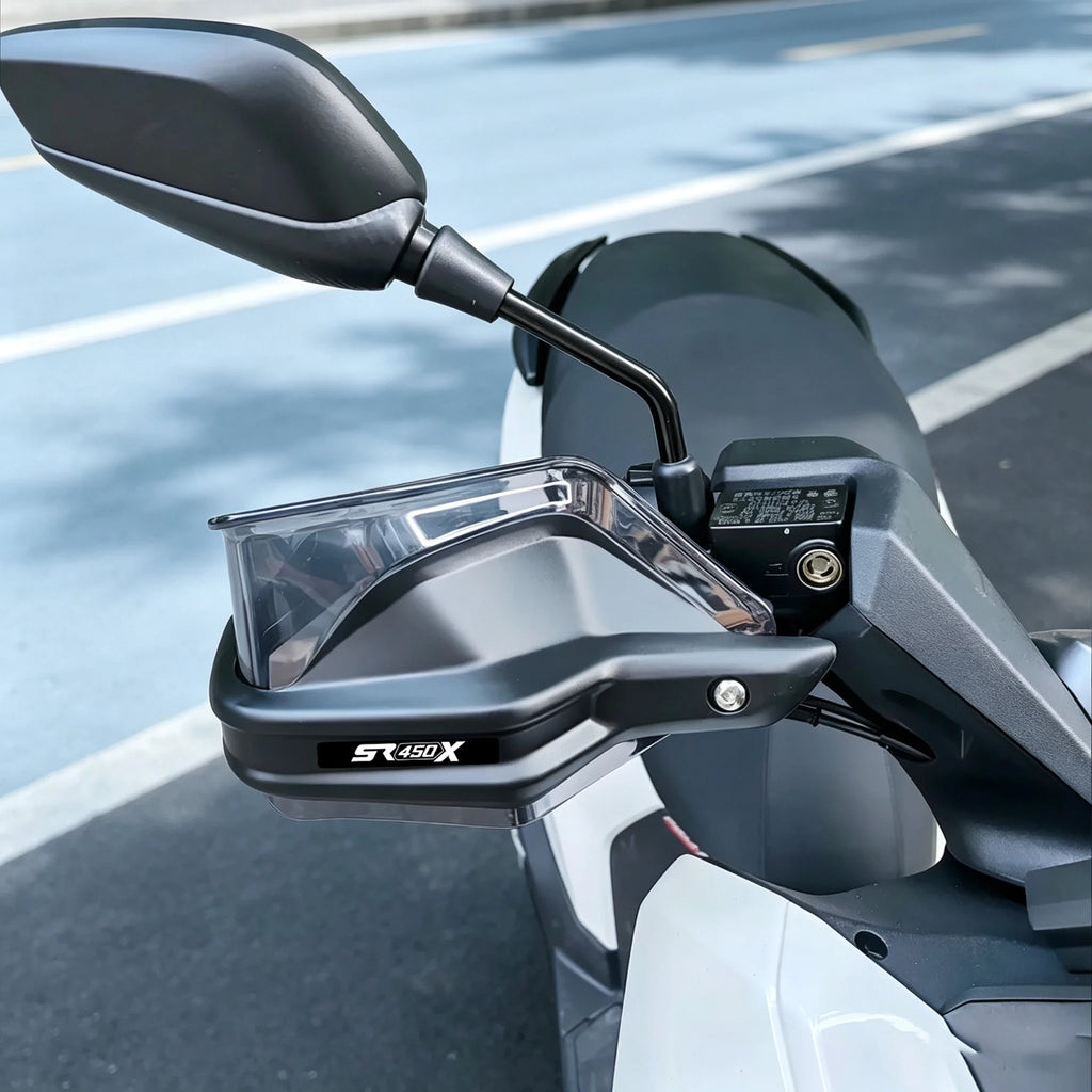 SR450X handguard with wind shield fitted on handlebar