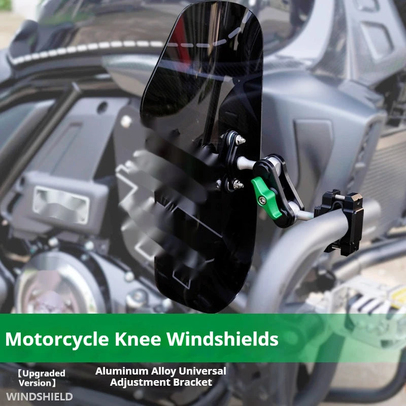 Knee windshield mounted on motorcycle crash bar