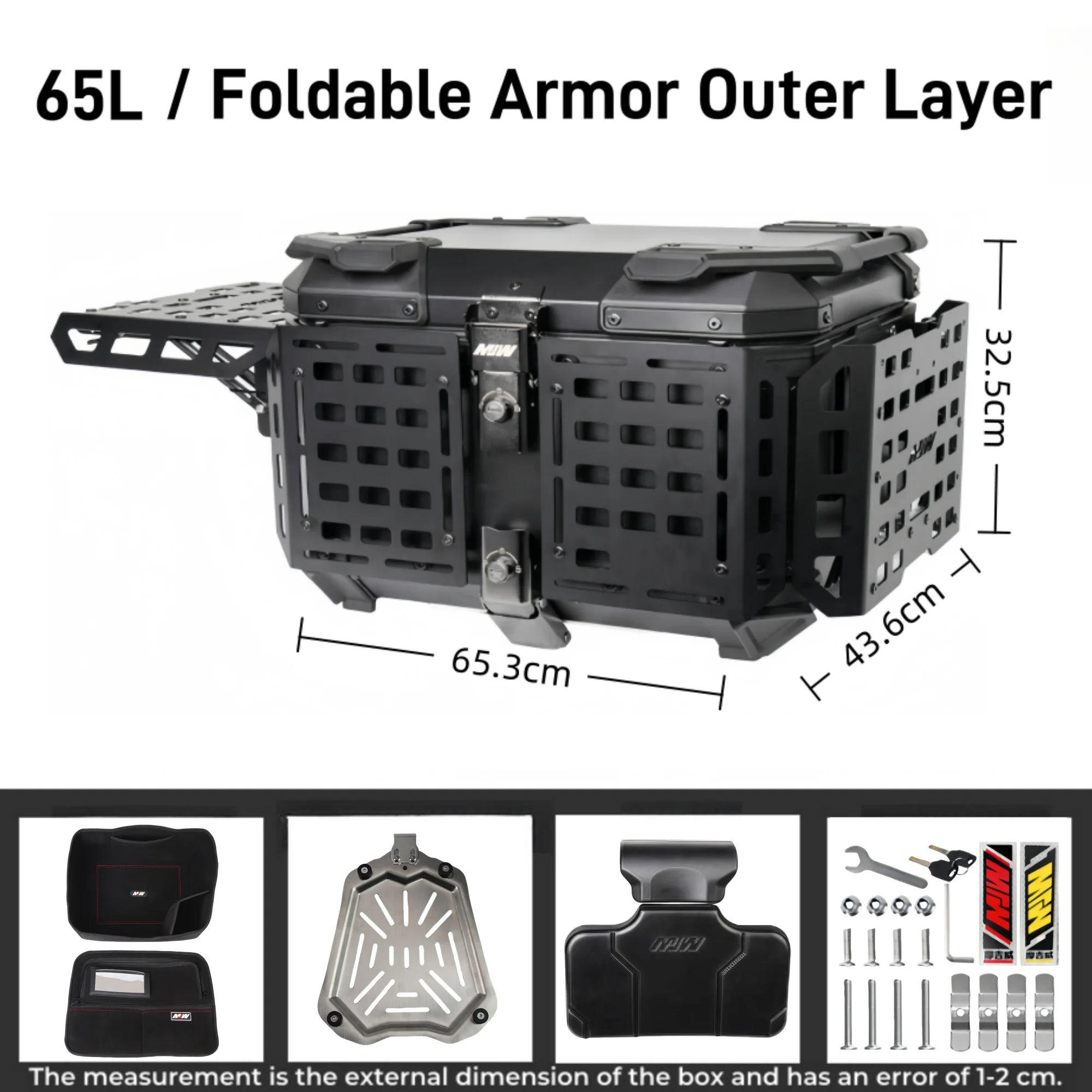 55L / 65L Aluminum Motorcycle Top Box – Folding Armor Rear Luggage with Backrest