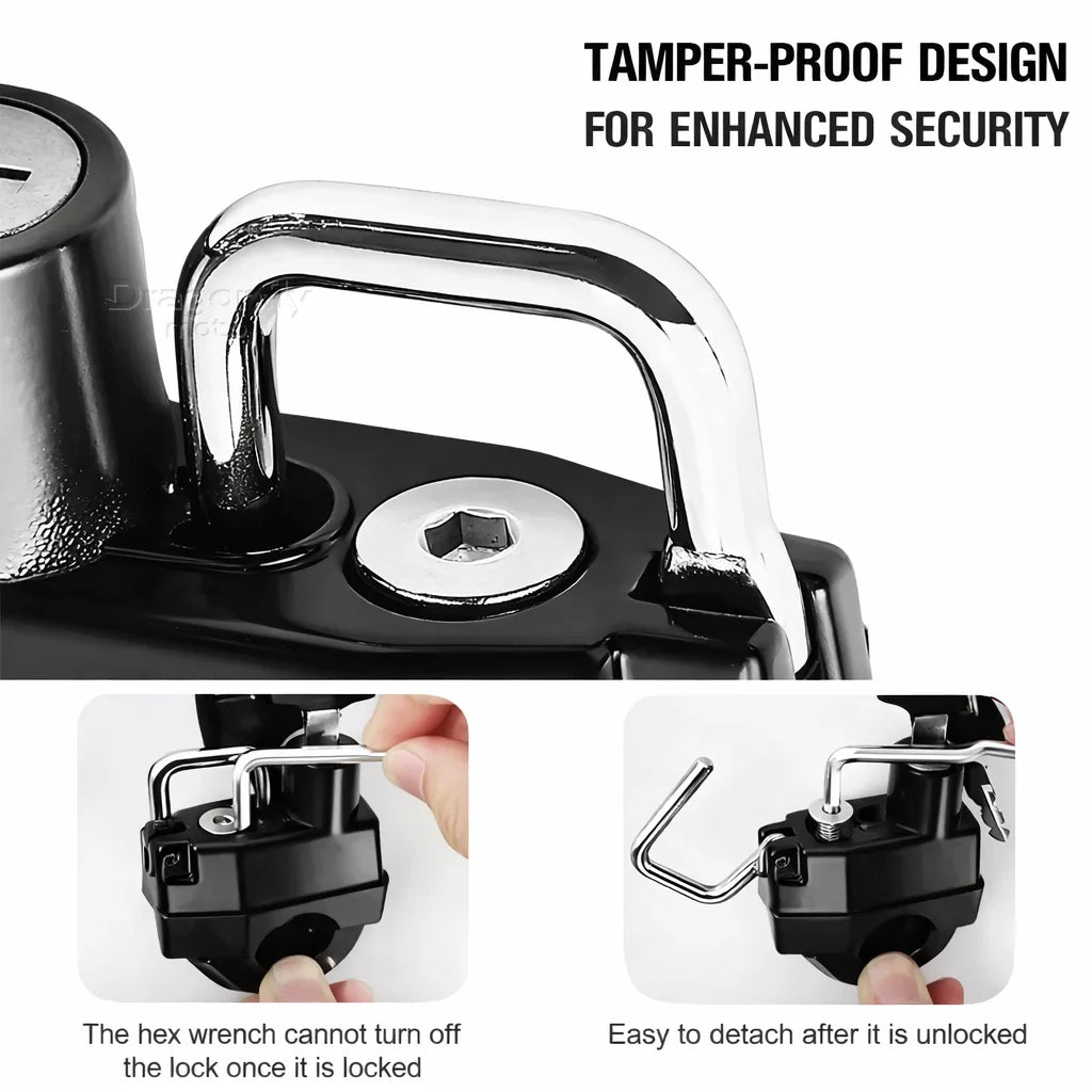 Tamper-proof helmet lock design with hex bolt