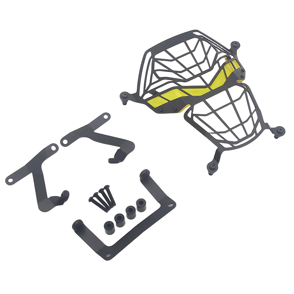 Headlight grille with yellow lens film, mounting brackets and bolts