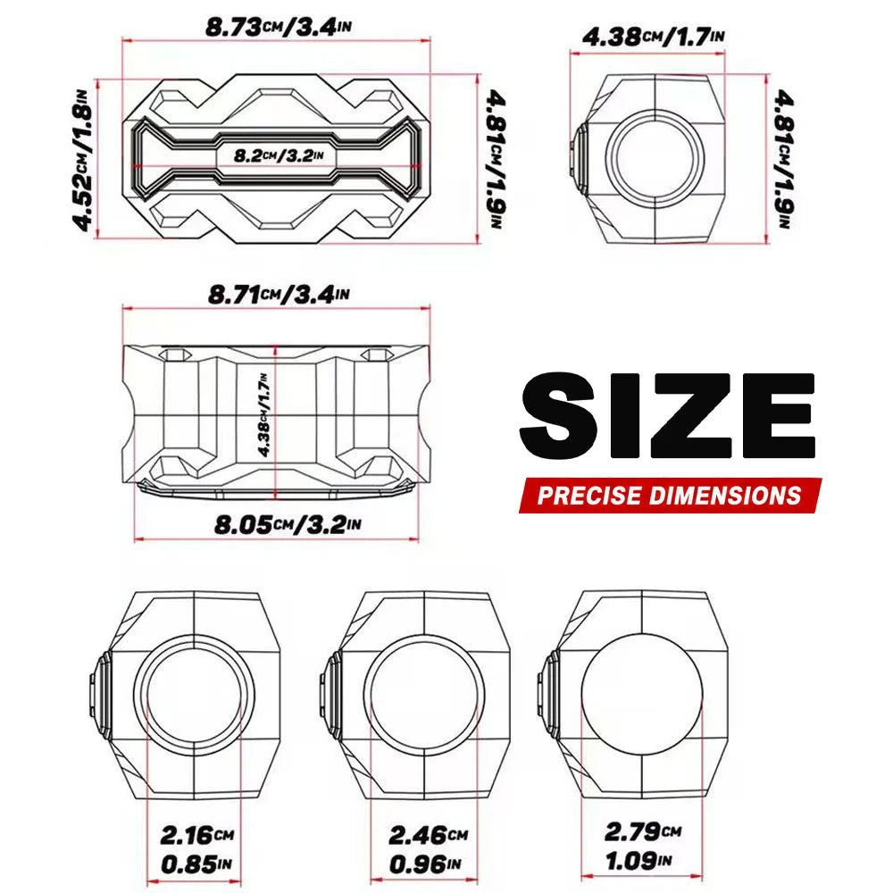 Crash bar slider block size dimensions