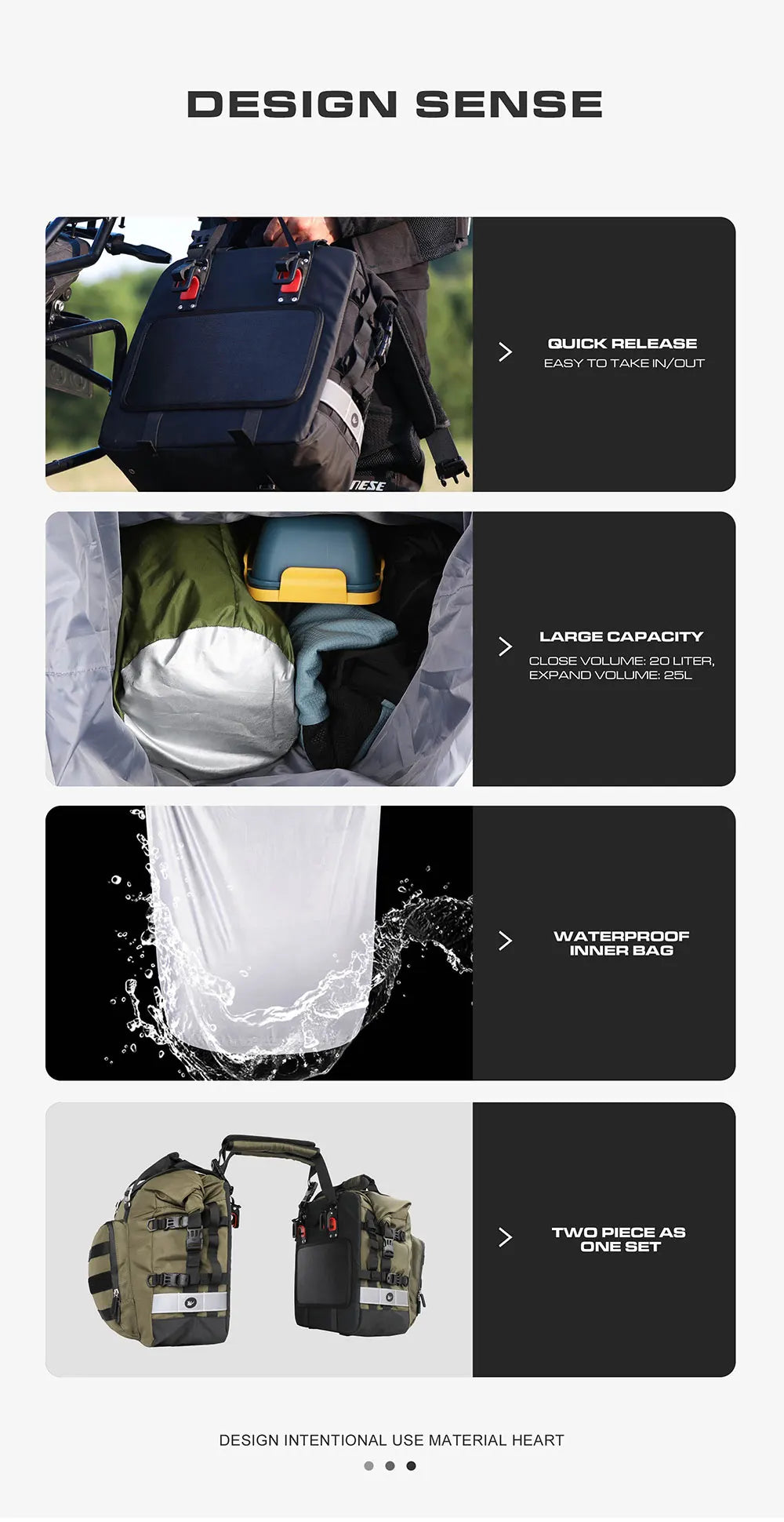 40L Quick Release Motorcycle Saddle Bags with Waterproof Inner Liners Universal