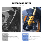 Fork tube before and after fitting fork guard