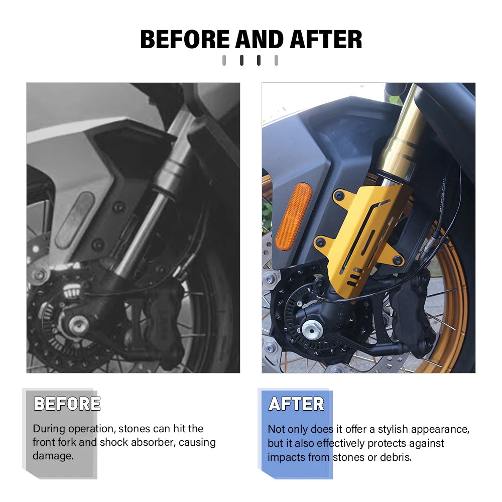 Fork tube before and after fitting fork guard