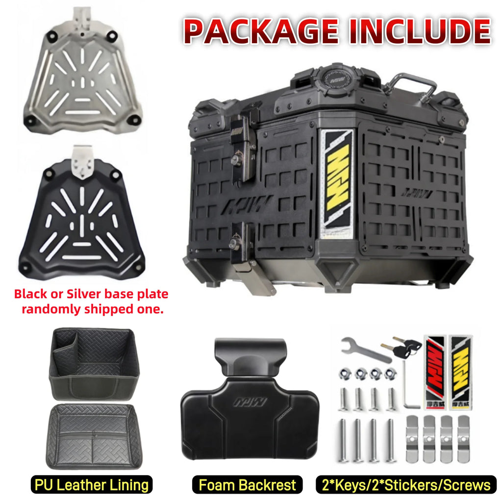Bauletto posteriore per moto in alluminio da 55L/65L – Bagaglio posteriore impermeabile con schienale
