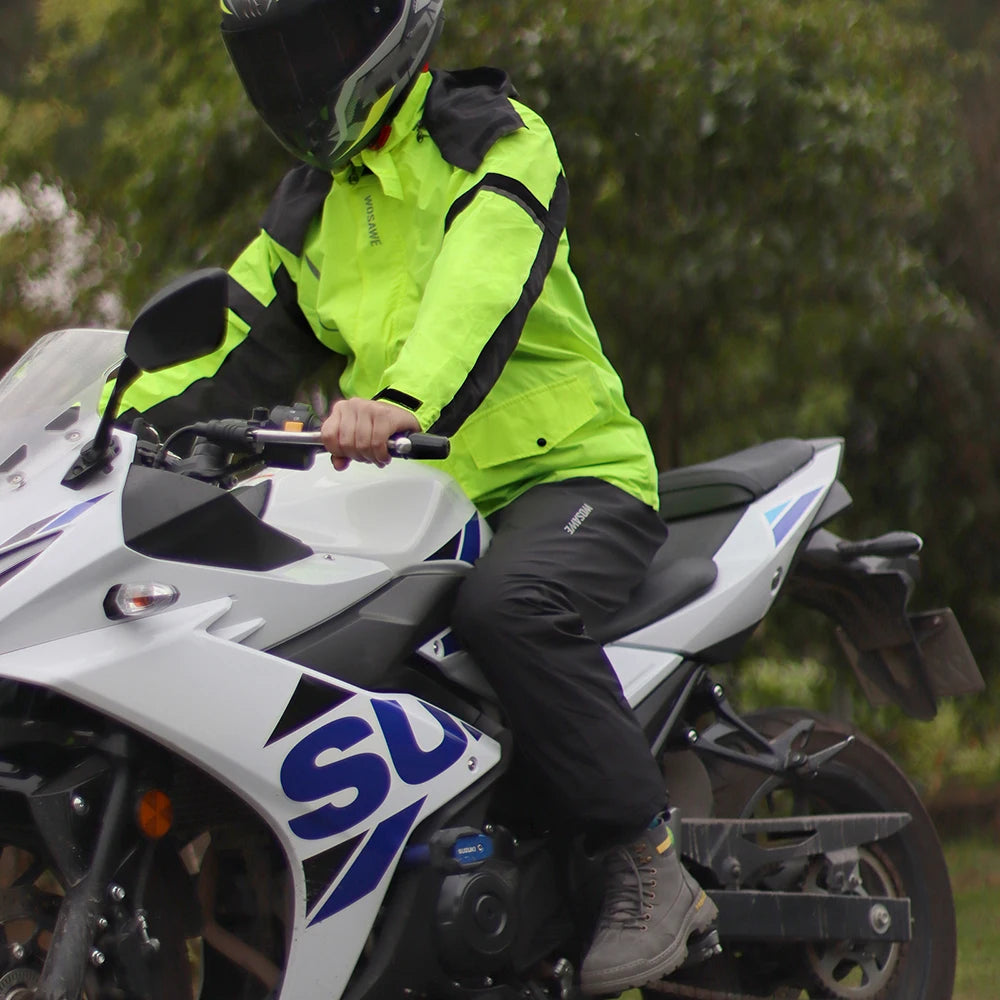 Traje de lluvia para moto reflectante con capucha desmontable, chaqueta y pantalón – foto 2