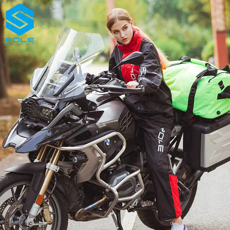 POLE Waterproof Reflective Motorcycle Rain Suit Jacket & Pants Set