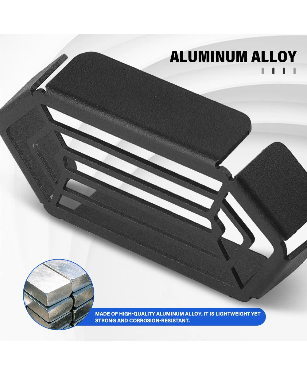 Black and silver aluminum headlight cover detail