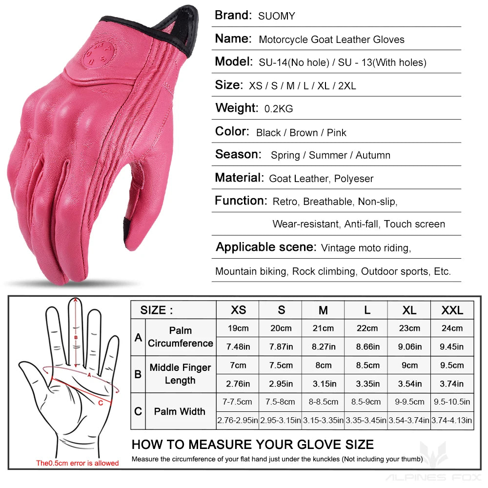 Guanti da Moto Vintage Suomy in Pelle di Capra – Dita Intere, Unisex