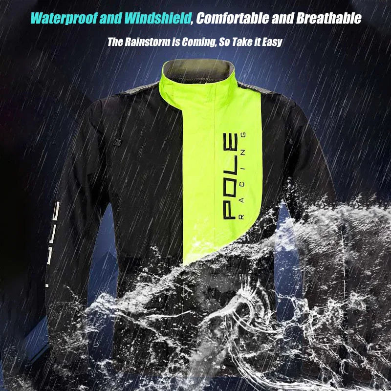 POLE Waterproof Reflective Motorcycle Rain Suit Jacket & Pants Set