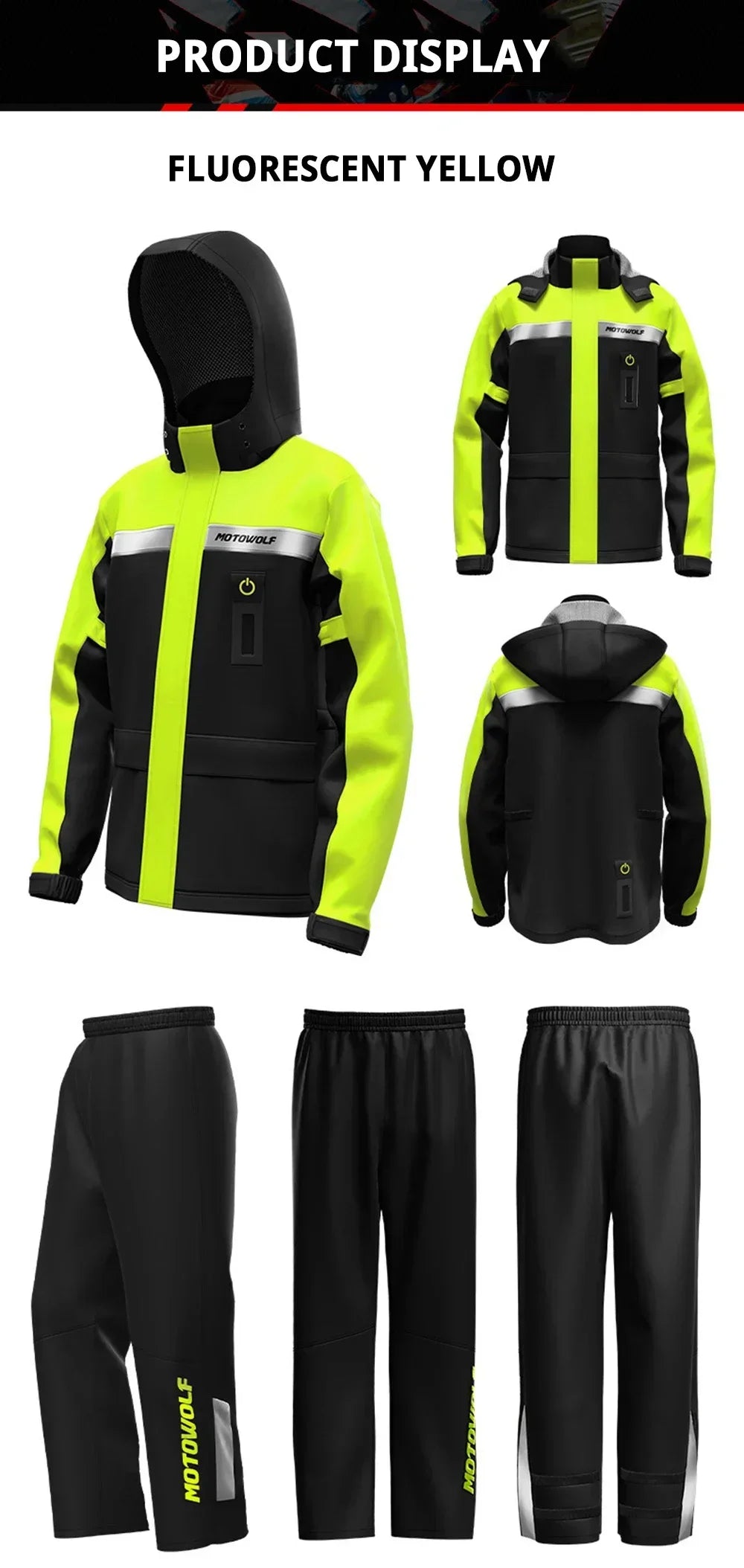 LED Reflective Waterproof Motorcycle Rain Suit Jacket & Pants