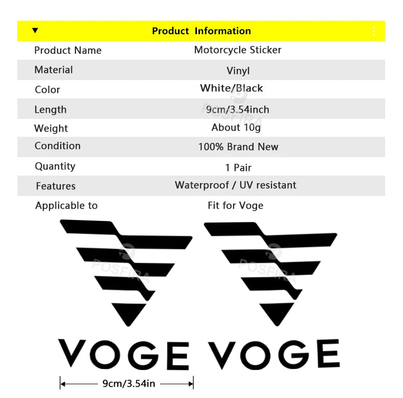 VOGE Motorcycle Vinyl Stickers & Decals