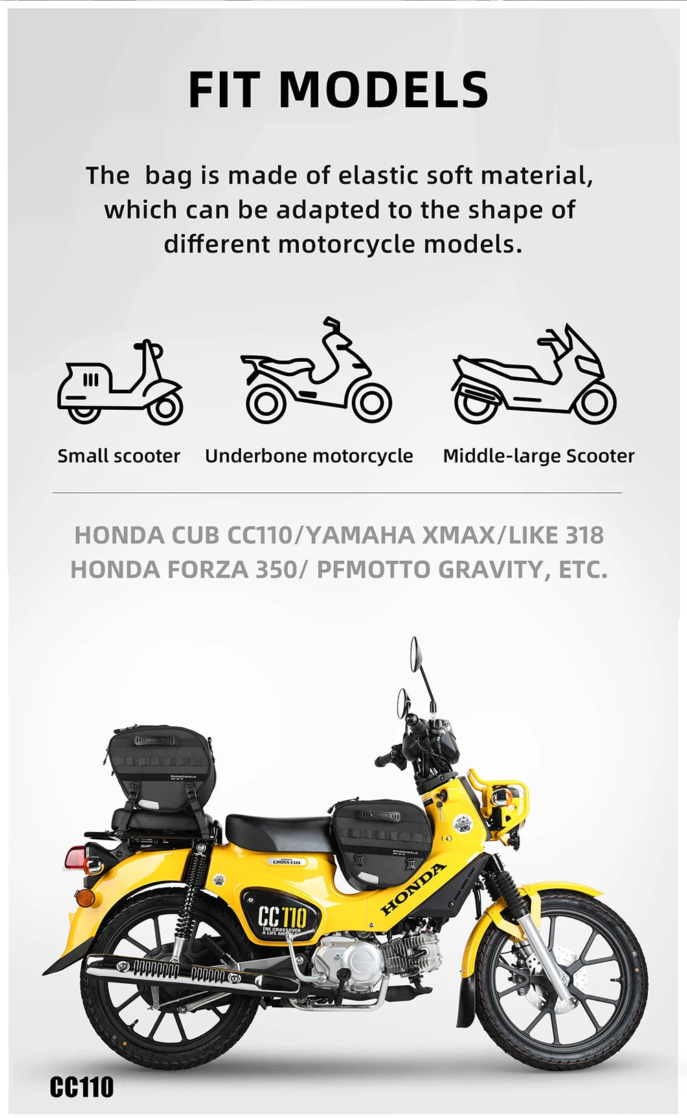 Rhinowalk 15L Motorcycle Tunnel Bag – Waterproof Scooter & Tail Seat Bag with Rain Cover