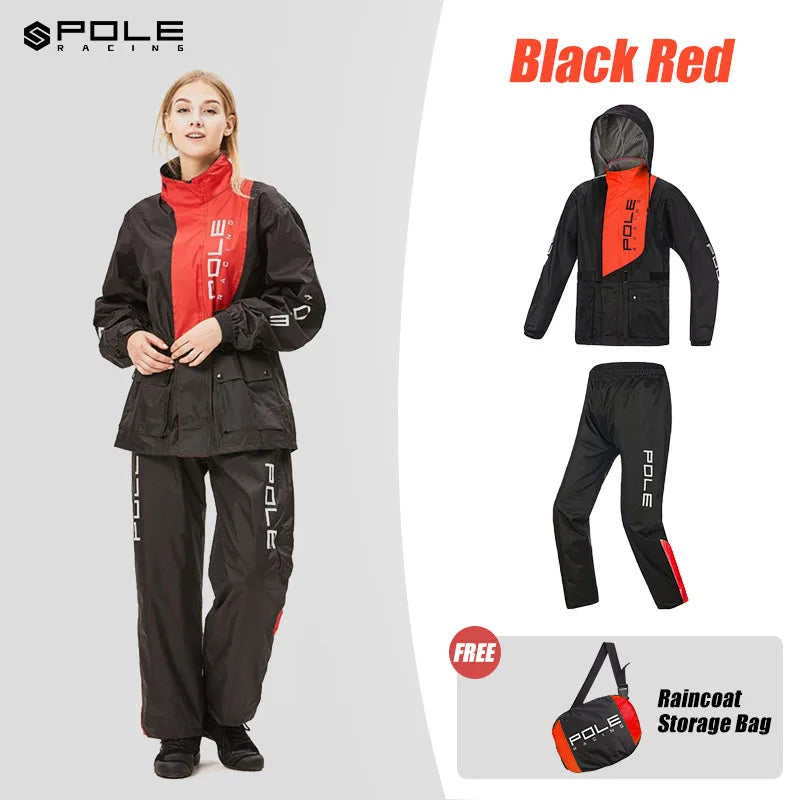 POLE Waterproof Reflective Motorcycle Rain Suit Jacket & Pants Set