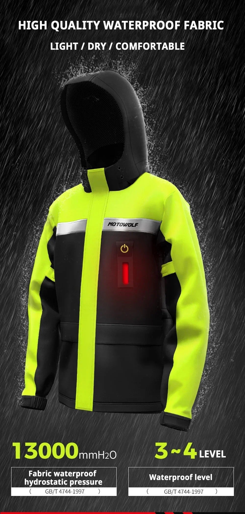 LED Reflective Waterproof Motorcycle Rain Suit Jacket & Pants