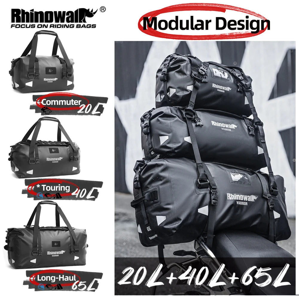 Rhinowalk Waterproof Motorcycle Tail Dry Bag - Modular 20L to 65L Rear Luggage