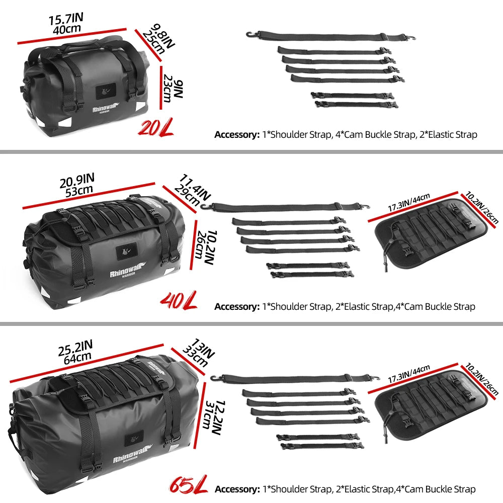 Rhinowalk Waterproof Motorcycle Tail Dry Bag - Modular 20L to 65L Rear Luggage