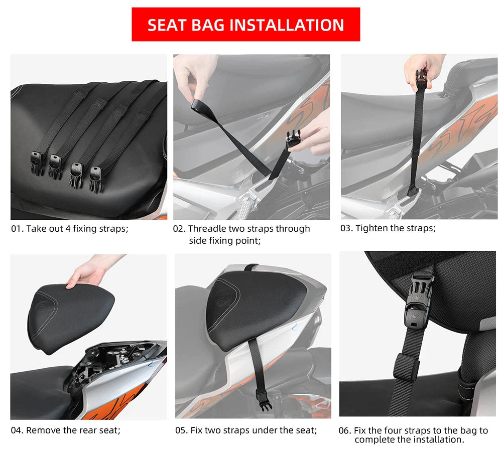 Rhinowalk 15L Motorcycle Tunnel Bag – Waterproof Scooter & Tail Seat Bag with Rain Cover