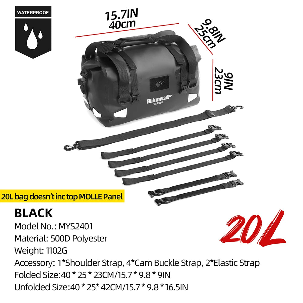 Rhinowalk Waterproof Motorcycle Tail Dry Bag - Modular 20L to 65L Rear Luggage