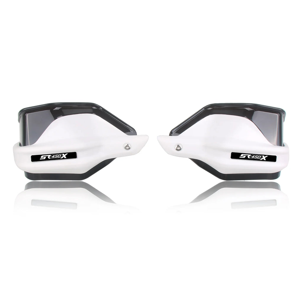White SR450X handguards with dark smoke shields