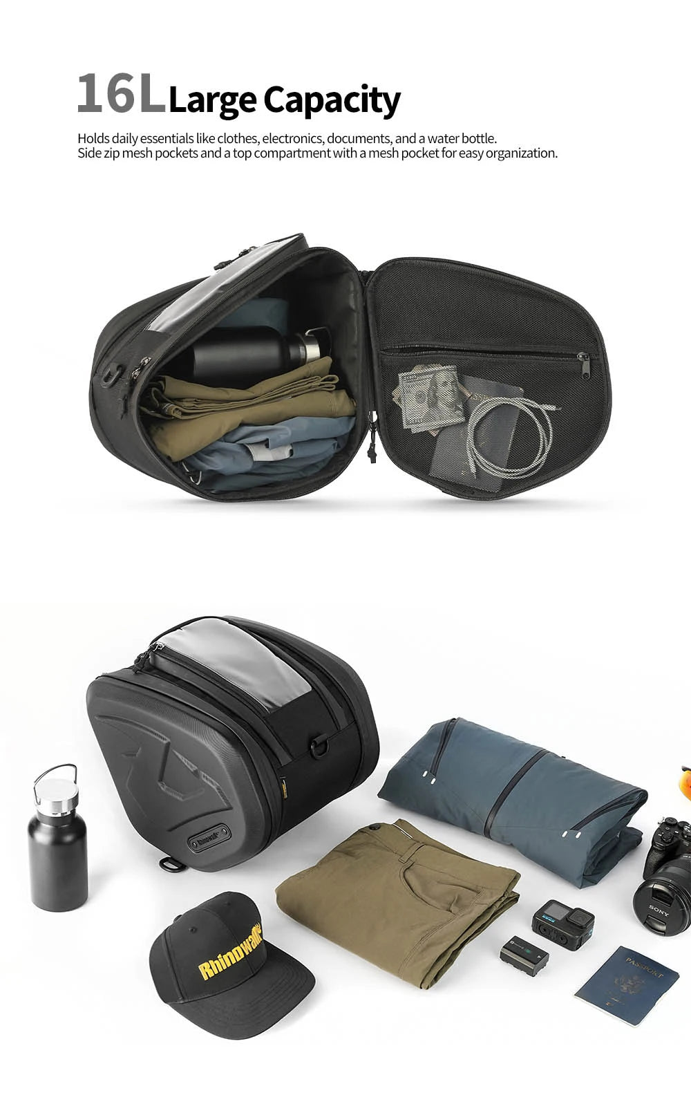 Borsa Tunnel Rigida per Scooter Voge Sfida SR250GT / SR4 MAX 16L con Copertura Antipioggia