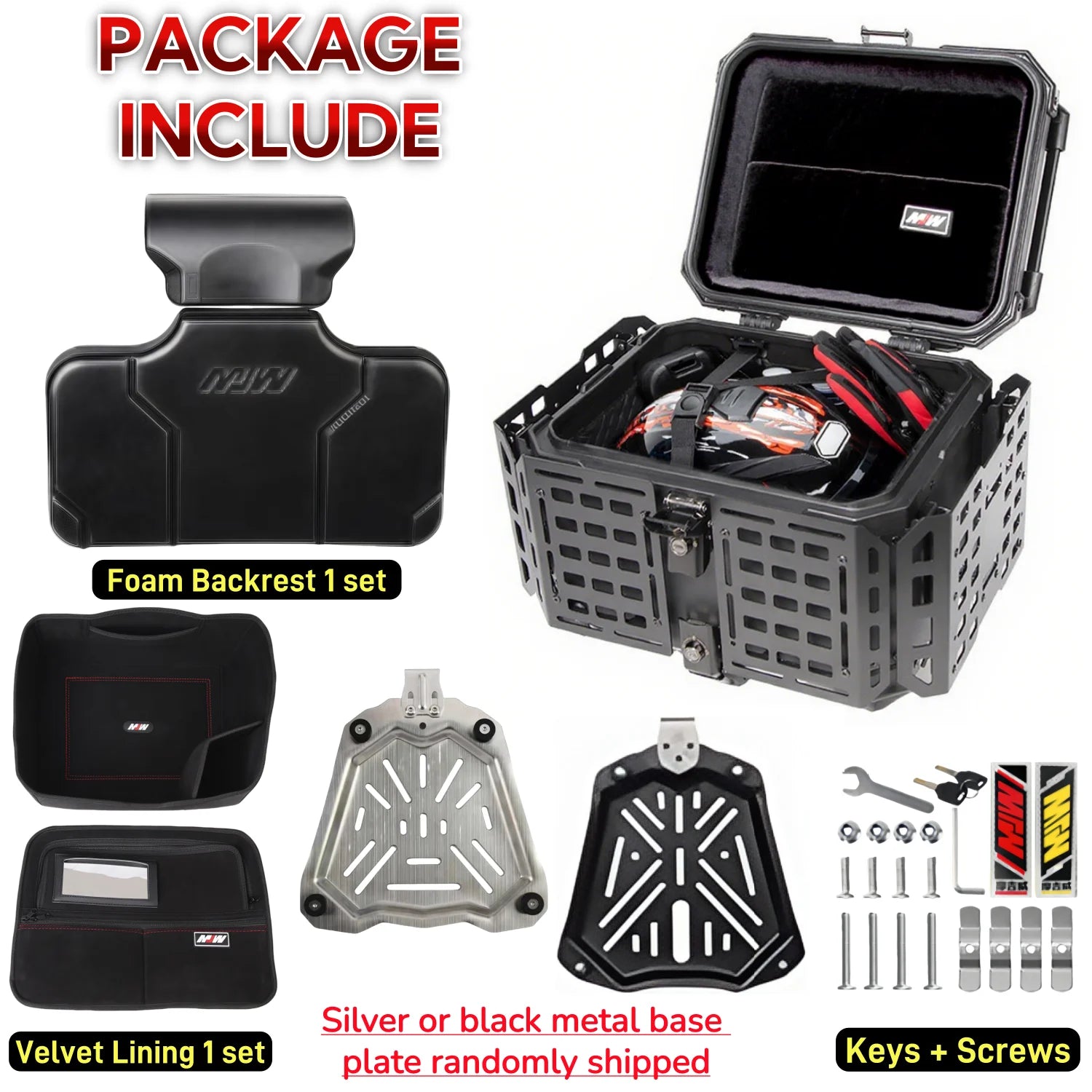 55L / 65L Aluminum Motorcycle Top Box – Folding Armor Rear Luggage with Backrest