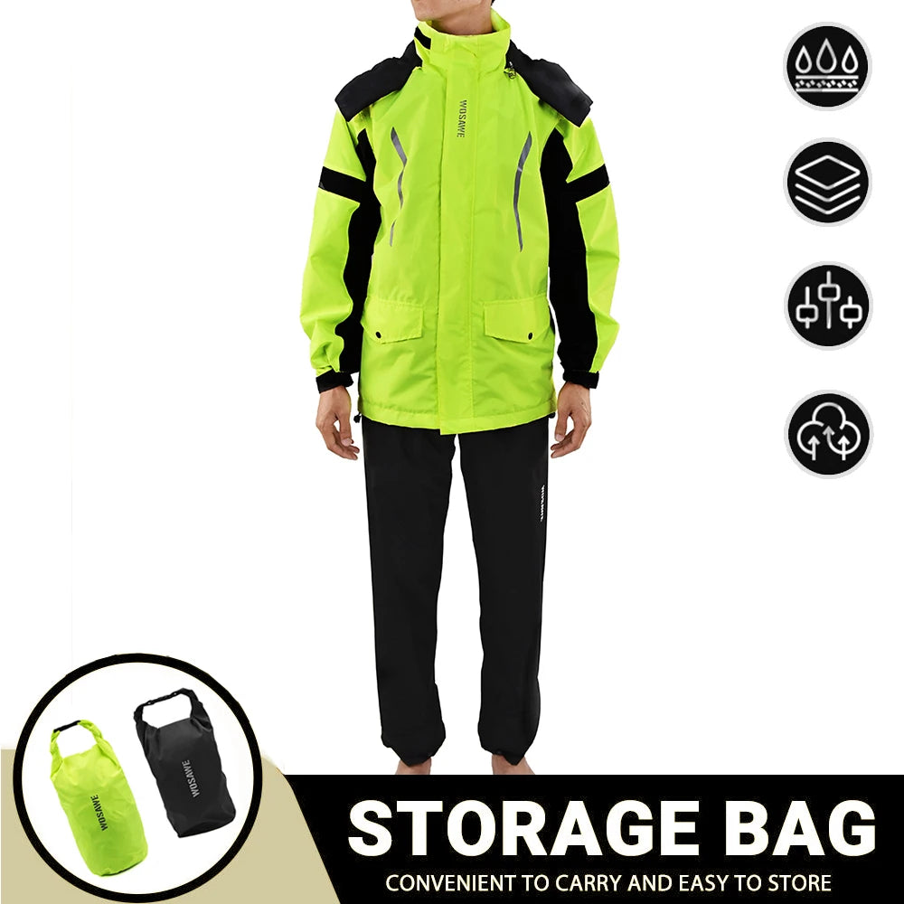 Waterproof Reflective Motorcycle Rain Suit Jacket & Pants