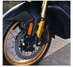 Gold fork guard on SR450X front fork, close-up