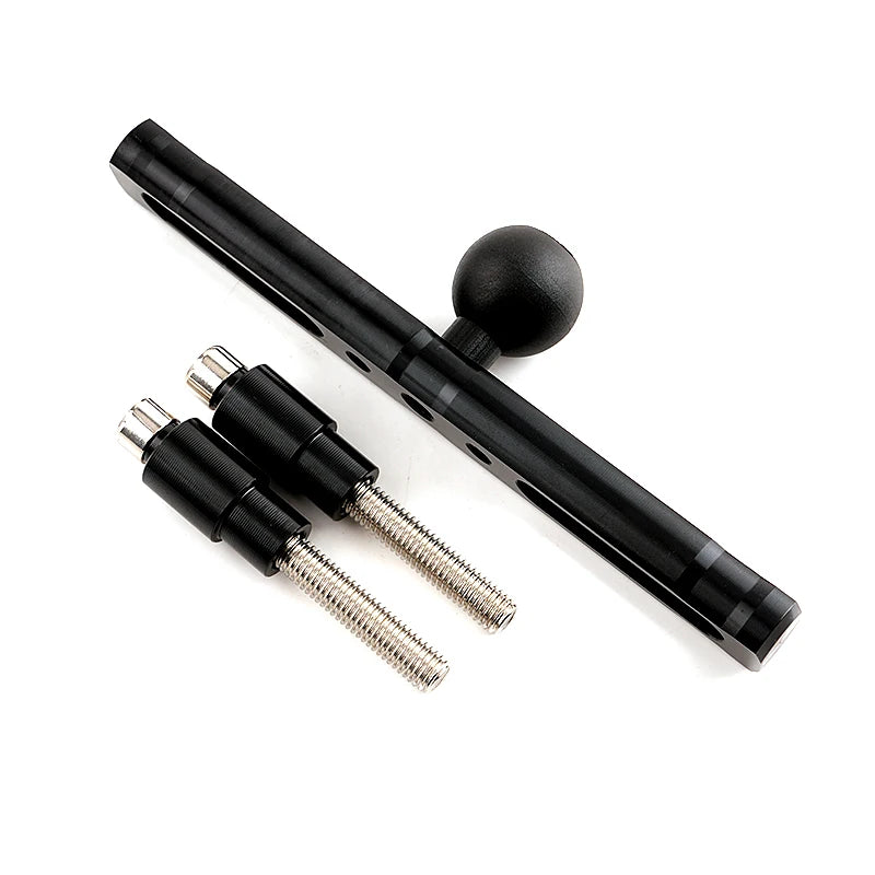Black GPS extension bar with ball head, angled view