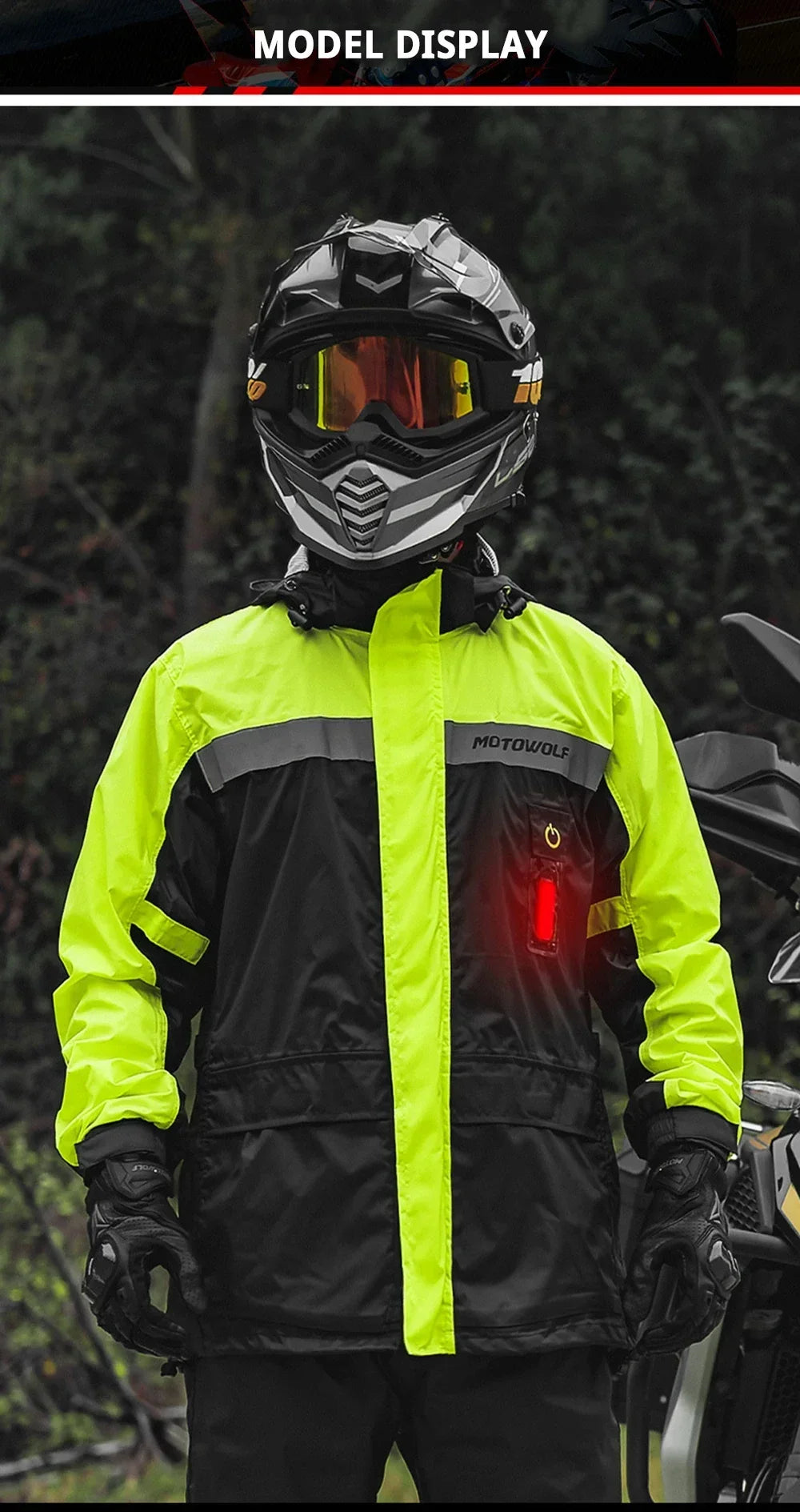 LED Reflective Waterproof Motorcycle Rain Suit Jacket & Pants