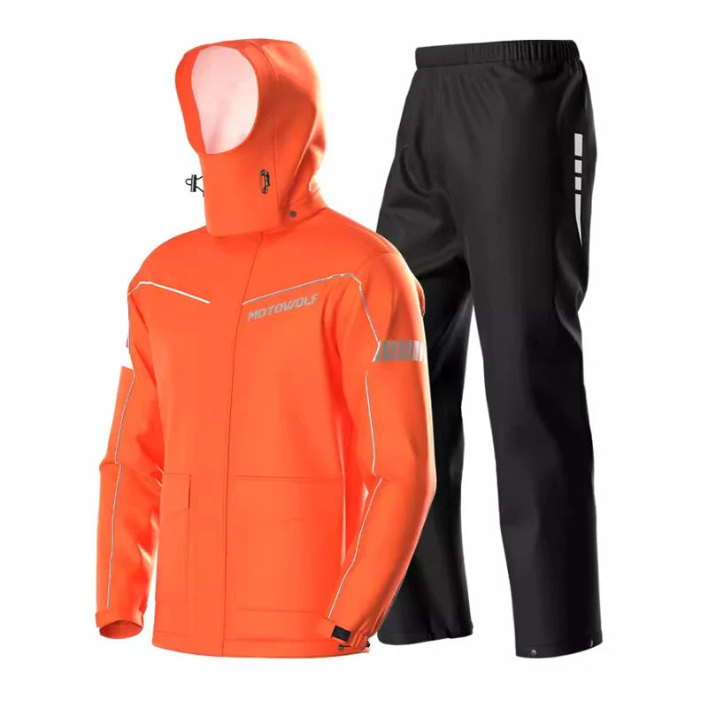 Reflective Waterproof Motorcycle Rain Suit Jacket & Pants