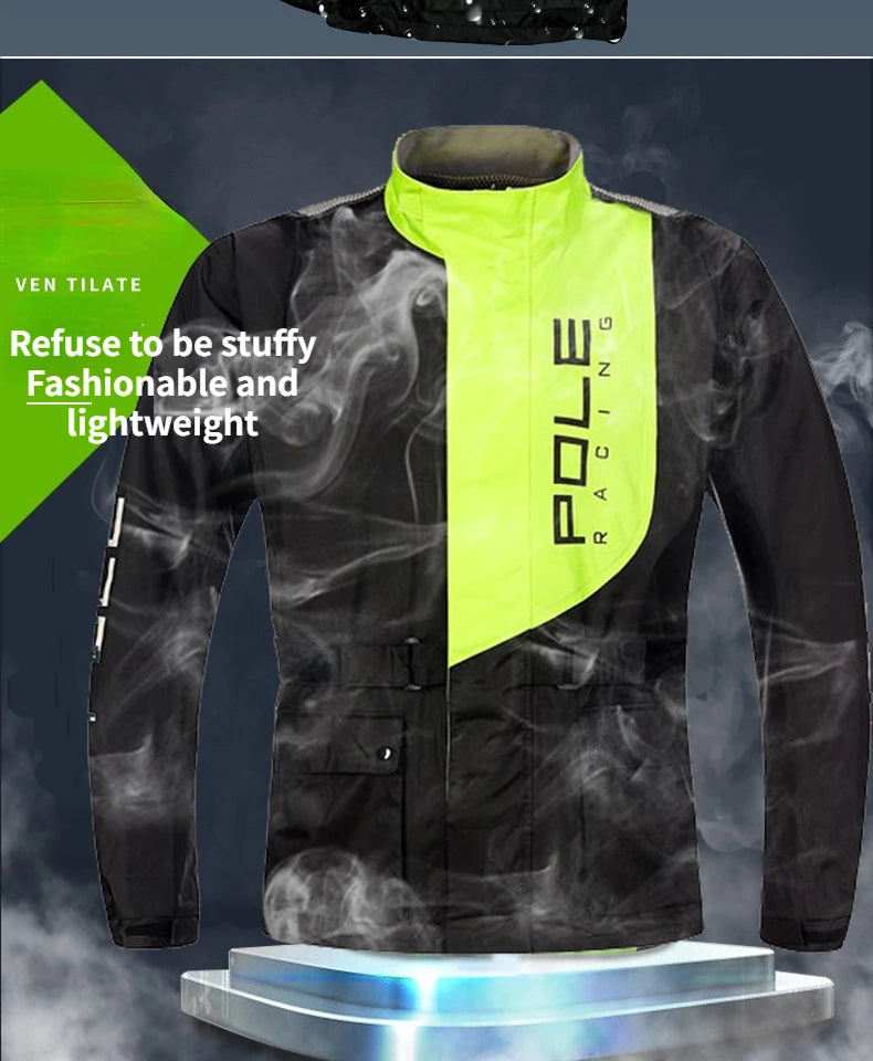 POLE Waterproof Reflective Motorcycle Rain Suit Jacket & Pants Set