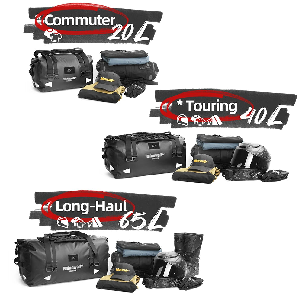 Rhinowalk Waterproof Motorcycle Tail Dry Bag - Modular 20L to 65L Rear Luggage