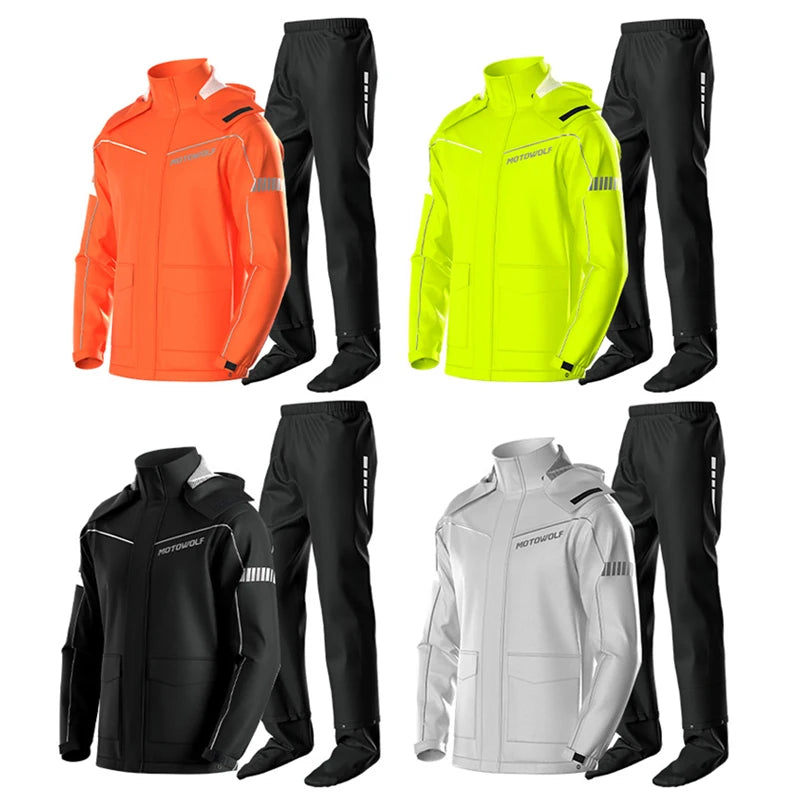Reflective Waterproof Motorcycle Rain Suit Jacket & Pants