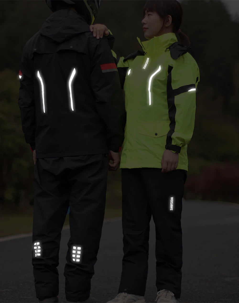 Traje de lluvia para moto reflectante con capucha desmontable, chaqueta y pantalón – foto 12